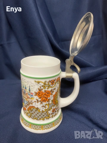 Винтидж керамична халба за бира с капак, снимка 2 - Антикварни и старинни предмети - 53356612