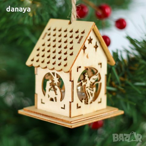 2493 Мини коледна светеща къщичка, украшение за елха, 6x5cm, снимка 3 - Декорация за дома - 34523245