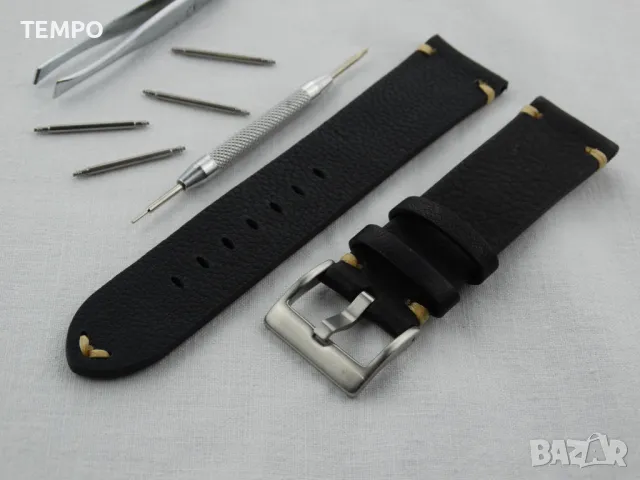 КОЖЕНА КАИШКА ЧЕРНА- 22мм + ПОДАРЪК, снимка 3 - Каишки за часовници - 48211060