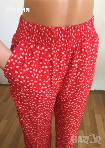 С размер Нов Дамски Панталон Monki с етикети Червен Бял Флорален на Цветя, снимка 9 - Панталони - 51823547
