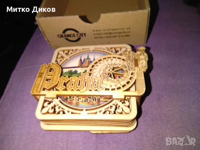 Дървени подложки за бира нови 6 броя с изгледи от Прага