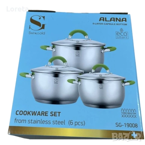 Комплект тенджери Swisgold Alana +  прибори за хранене от 24 части, снимка 8 - Съдове за готвене - 53276571