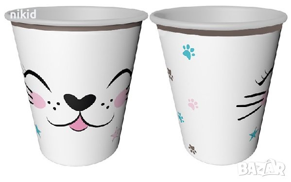 Miss Cat Kitten Коте 8 бр картонени чаши чашки парти рожден ден, снимка 1 - Чаши - 40473694