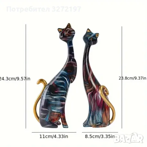 Комплект 2 бр. Очарователни Орнаменти Двойка Котки от Карикатура, снимка 2 - Статуетки - 48298854