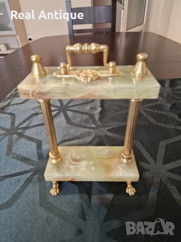 Страхотна антикварна белгийска стойка за джобен часовник бронз оникс , снимка 2 - Антикварни и старинни предмети - 50894861