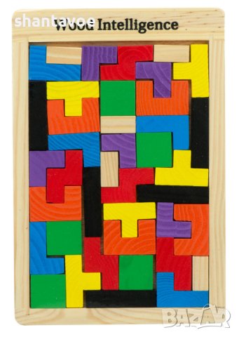 Тетрис - логически дървен пъзел с 40 цветни части 