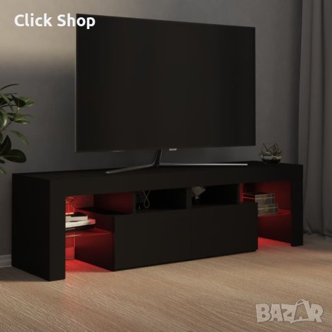 ТВ шкаф с LED осветление, черен, 140x35x40 см, снимка 4 - Шкафове - 41146898