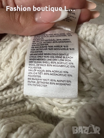 H&M Нова Бяла плетена шапка с пухен помпон 85% акрил 15% вълна ❤️, снимка 6 - Шапки - 52859535