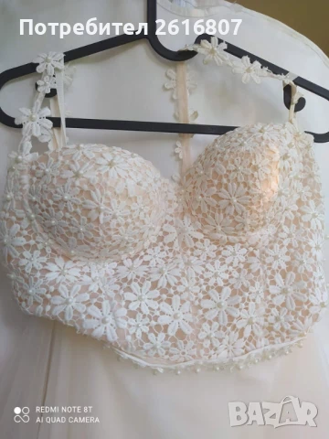 Сватбена рокля бяла с прасковен тюл, снимка 6 - Сватбени рокли - 50777262