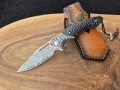 Уникален сгъваем нож дамаска стомана с кожена кания, снимка 1