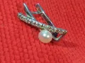 СКЪПОЦЕННА АНГЛИЙСКА СРЕБЪРНА ОБЕЦА СРЕБРО 925 с НАТУРАЛНА БЯЛА ПЕРЛА и МИНИАТЮРНИ ЦИРКОНИ 49864, снимка 10