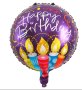 Happy Birthday свещи кръгъл лилав фолио фолиев балон хелий или въздух парти рожден ден, снимка 1 - Други - 41455755