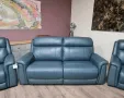 Тюркоазено син кожен комплект - диван тройка и два фотьойла La-z-boy, снимка 4
