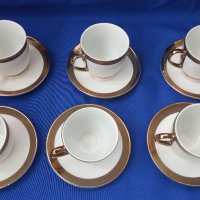 Красиви чашки за кафе с чинийки, златни кантове, позлата по 6 бр, снимка 3 - Чаши - 44480711