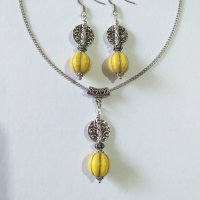 Слънчев комплект бижута с жълти Тюркоази и орнаменти в цвят Сребро стил Антик, снимка 7 - Бижутерийни комплекти - 41124052
