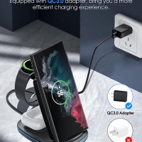 Безжично зарядно устройство 3 в 1, сгъваема станция за бързо зареждане,Samsung,iPhone,Huawei,Xiomi, снимка 6 - Безжични зарядни - 41477941