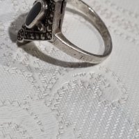 Сребърен пръстен 925 с маркизити и оникс , снимка 5 - Пръстени - 44216552