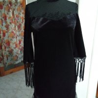 Елегантна дамска рокля черно кадифе с дантела, снимка 1 - Рокли - 35955580