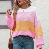 Дамски моден пуловер с цветни блокове, 3цвята - 023, снимка 8 - Блузи с дълъг ръкав и пуловери - 42305738
