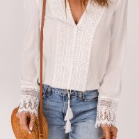 Дамска памучна блуза с дълъг ръкав в бяло, снимка 6 - Блузи с дълъг ръкав и пуловери - 40398730