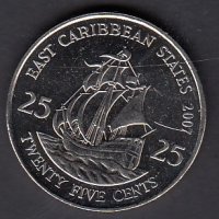 25 цента 2007, Източно Карибски Щати, снимка 1 - Нумизматика и бонистика - 38722084