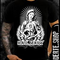 Черна тениска с щампа HAIL MARY, снимка 1 - Тениски - 42670857