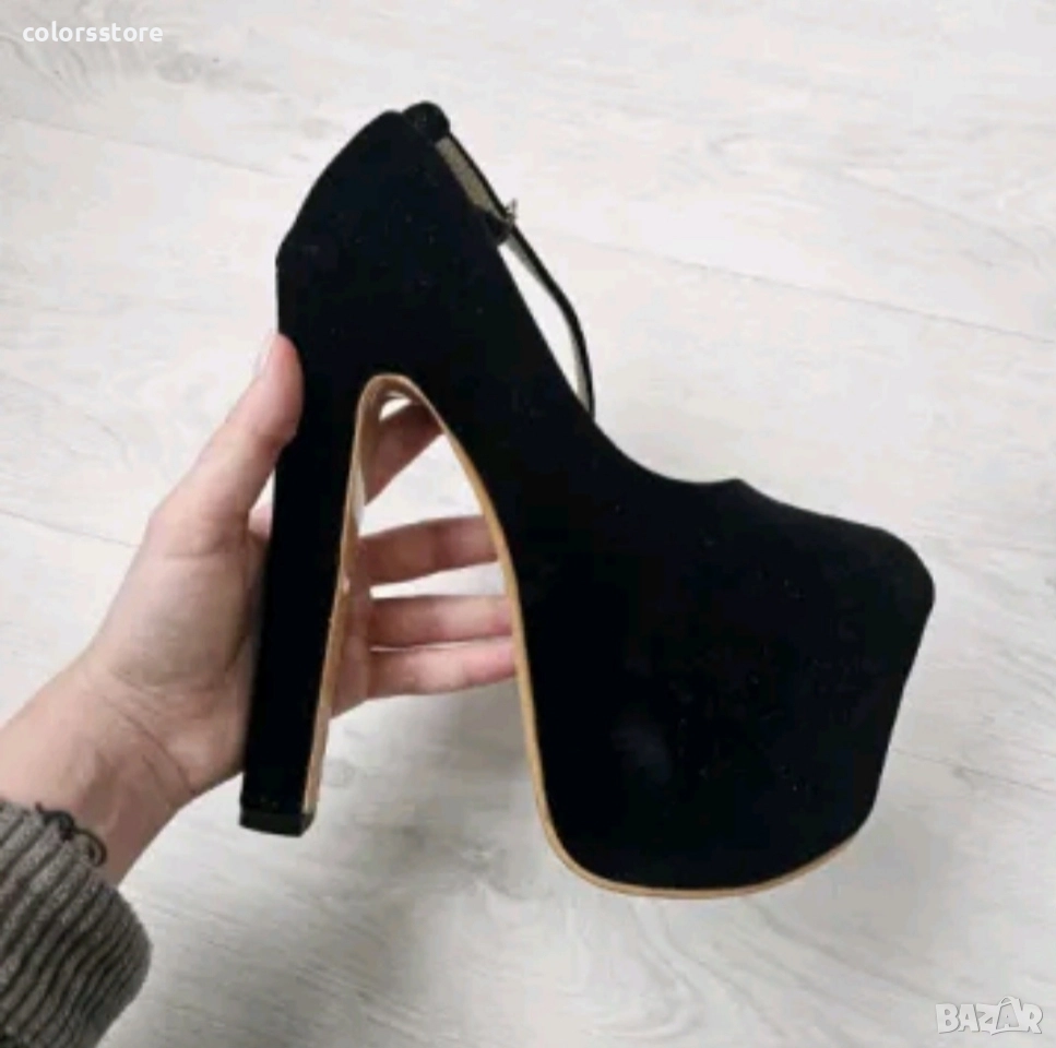 Обувки на ток - черен велур - GS100, снимка 1