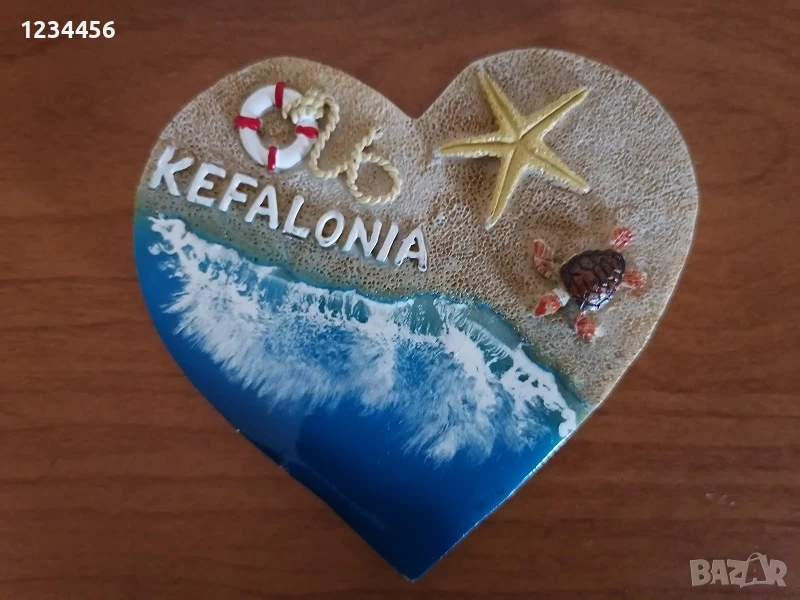 Сувенир магнитче Сърце Kefalonia, керамика с магнит 8/8 см. - 4 лв., снимка 1