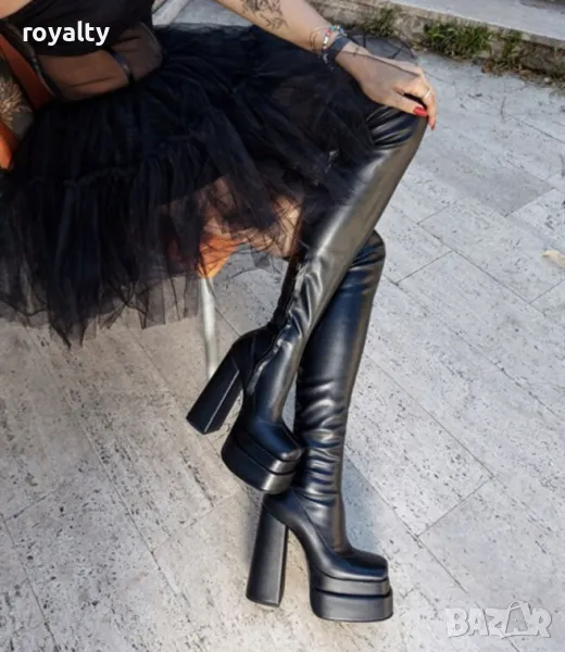 Чизми на ток - черна кожа, снимка 1