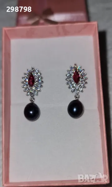 Уникални обеци от естествени перли и сребро розови,бяли и черни, снимка 1