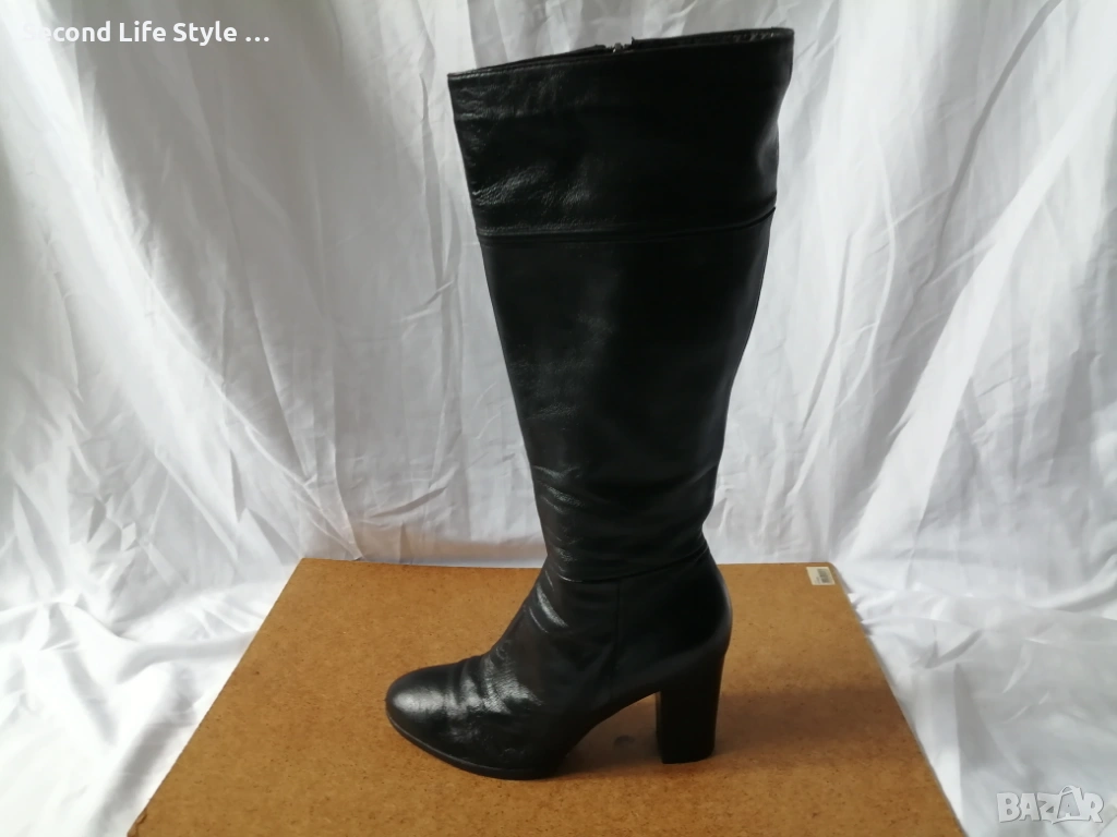 № 39 дамски ботуши естествена кожа - с висок ток; черен цвят, снимка 1