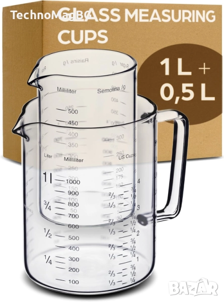 Стъклени мерителни кани с чучур Praknu – 1 L и 500 ml, снимка 1