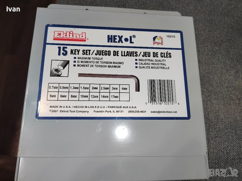 Комплект професионални шестограми Eklind HEX-L, снимка 1