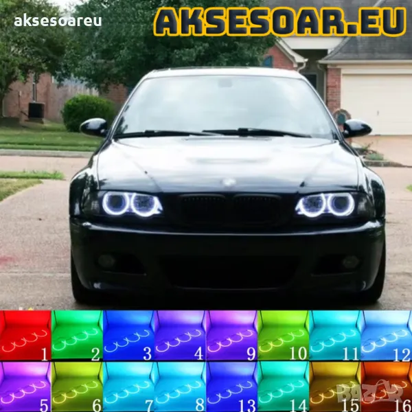 Ангелски очи многоцветни RGB LED Фарове Angel Eyes DRL за кола пръстени 4x131 mm за BMW Е46 Е36, снимка 1