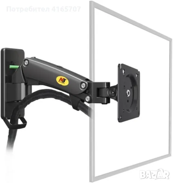 🖥️ Ергономична гъвкава стойка за стена с едно удължение за монитори и телевизори (17"-27"), NB F120, снимка 1