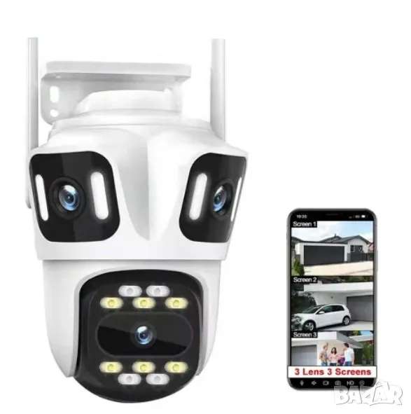 P-15 ICsee охранителна камера 6K 12MP с 3 обектива WiFi Auto Tracking Home Protection  PTZ CCTV, снимка 1