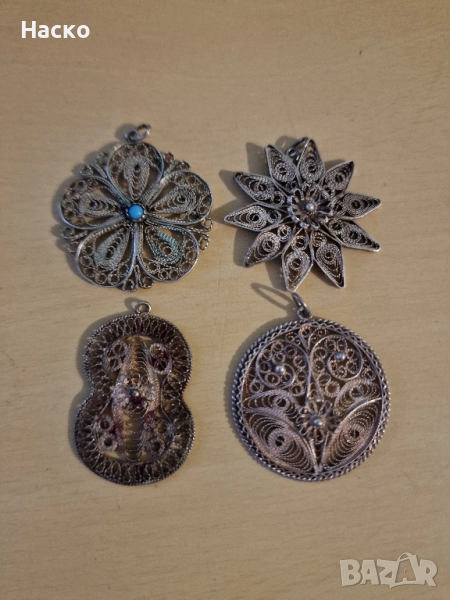 колие медальон висулка филиграм сребро 4 броя, снимка 1
