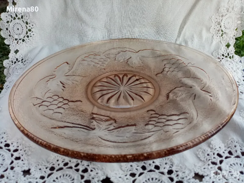 Българска фруктиера розово стъкло, снимка 1