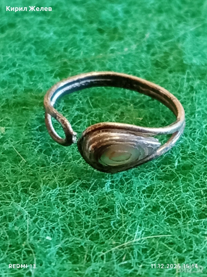 Винтидж авторски сребърен пръстен с седеф ръчна изработка 52425, снимка 1