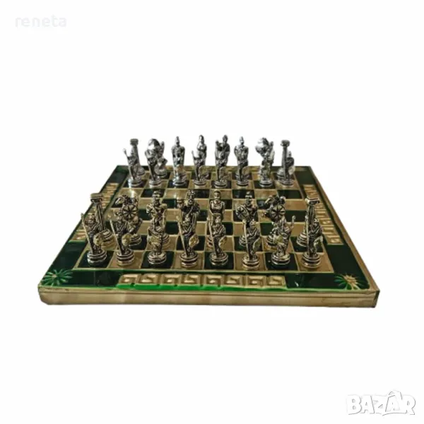 Шах Римски войни, Метална дъска, метални фигури, Зелен, 15х15 см, снимка 1