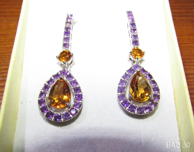 925 сребърни обеци с цитрин 9х6мм, снимка 1