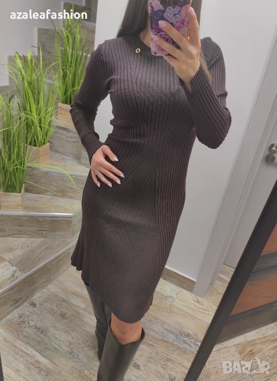 Дамска рокля плетиво в кафяв, снимка 1