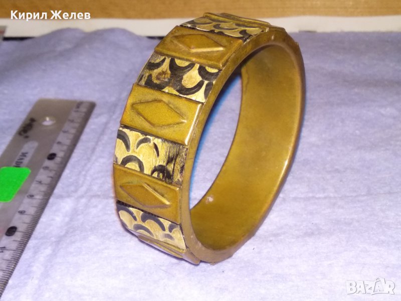 СТАРА БРОНЗОВА ТИБЕТСКА ТРАДИЦИОННА ГРИВНА РЯДКА РЪЧНА ИЗРАБОТКА ИНКРУСТИРАНА с РОГ / КОСТ 73731, снимка 1