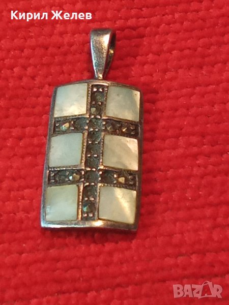 СРЕБЪРЕН СЕДЕФЕН АРТ МЕДАЛЬОН СРЕБРО 925 с ШЛИФОВАН КРАЛСКИ СЕДЕФ и МАРКАЗИТИ ЧАСТ от КОПЛЕКТ 27751, снимка 1