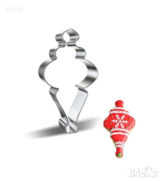 издължена коледна играчка за елха метална форма резец украса бисквитки фондан сладки тесто, снимка 1