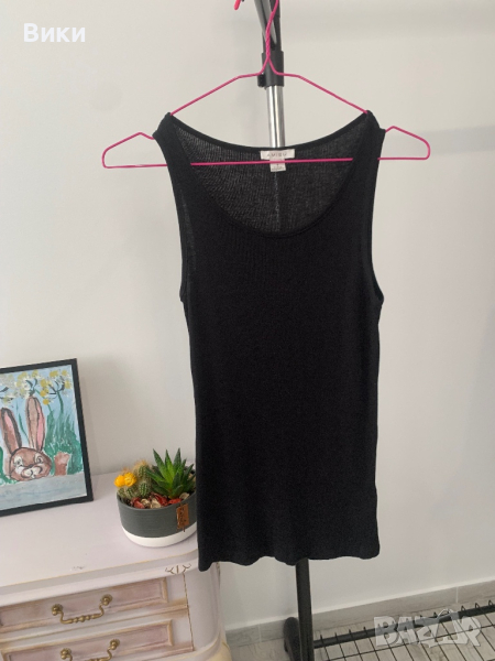 Дамски рипсен черен топ в размер S, снимка 1