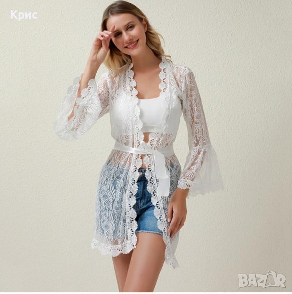 Дантелена жилетка с колан, размер L, снимка 1