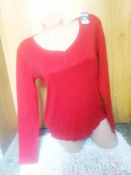 Нова Червена изчистена блуза с 3 копченца за декорация М, снимка 1