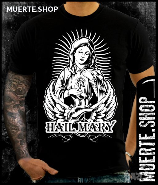 Черна тениска с щампа HAIL MARY, снимка 1