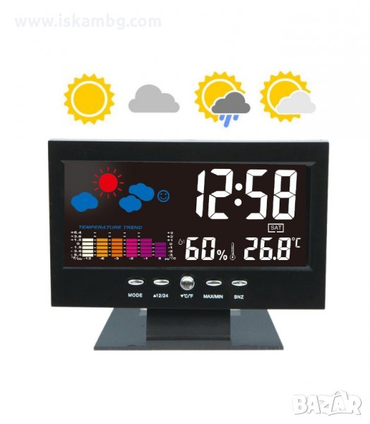 НАСТОЛЕН ЧАСОВНИК С ГОЛЯМ ДИСПЛЕЙ, ЦВЕТНА МЕТЕОРОЛОГИЧНА СТАНЦИЯ - код 8082, снимка 1